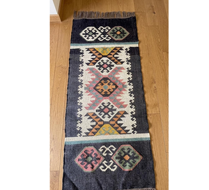 Tribal Geometric Southwestern Wool Jute <b>Runner</b> Rug Handmade Boho <b>Carpet</b> Accent for Entryway Hallway Bedroom Living Room Decor - Product Image 1