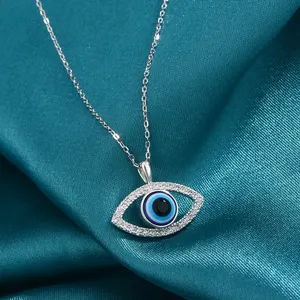 Colar de prata esterlina 925 Diabo olhos azuis pingente feminino joia de venda quente
