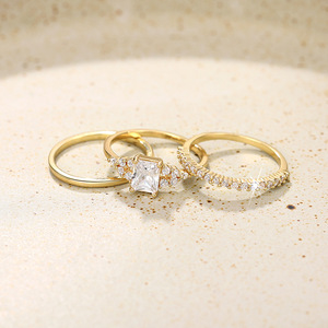 Ensemble de trois bagues géométriques pour femmes, bijoux élégants pour fiançailles, mariage, mode - Product Image 3