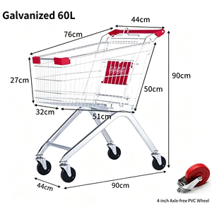 Chariot de courses commercial 340L en treillis métallique grande capacité avec roues pivotantes silencieuses, robuste pour supermarché et magasin de détail, kit complet - Product Image 5