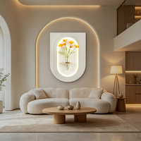 Tableau relief grès 3D avec LED cheval blanc végétal artificiel décoration murale entrée chambre