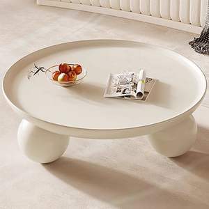 Mesa de centro redonda color crema con tapa de resina de 75x75 cm, muebles modernos para sala de estar, diseño minimalista para apartamentos pequeños - Product Image 4