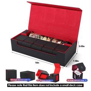 Boîte <span class=keywords><strong>de</strong></span> rangement pour cartes à collectionner en cuir robuste, noire et rouge, multi-usages pour jeux <span class=keywords><strong>de</strong></span> <span class=keywords><strong>société</strong></span>, cartes, dés et collections - Product Image 3