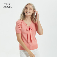 Pulls en tricot pour femmes pour l'été avec manches courtes et nœud papillon