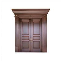 Porte d'entrée de luxe en cuivre pur de style classique européen, à quatre feuilles, avec sculpture en relief, pour villa, porte extérieure de sécurité, sur mesure OEM