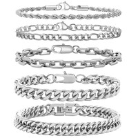 Bracelet Chaîne Cubaine et Figaro en Acier Inoxydable Tendance – Ensemble de Bijoux de Poignet pour Hommes, Vente en Gros