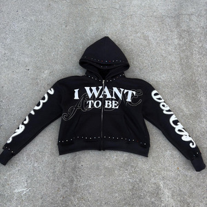 เสื้อฮู้ดซิปผ้าฝ้าย 100% พิมพ์ลายดิจิตอล ป้องกันรอยยับ สไตล์สตรีทแวร์ พร้อมโลโก้สั่งทำพิเศษ ตกแต่งด้วยคริสตัล ซิปแบบโอเวอร์ไซส์ สำหรับฤดูใบไม้ร่วง - Product Image 5