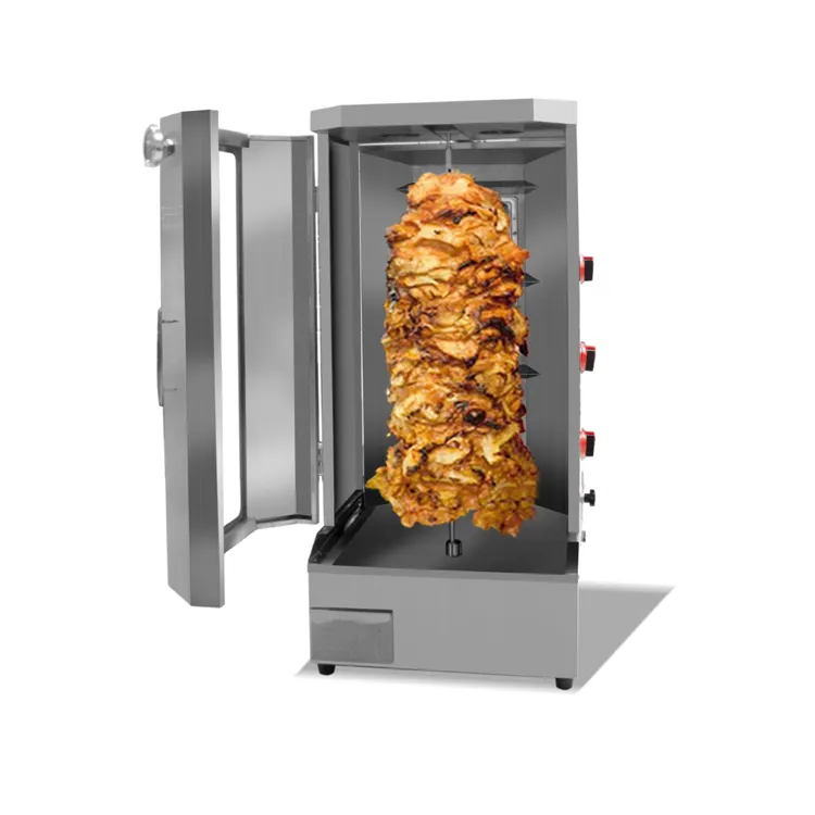 Macchina shawarma Gas sparato 3 bruciatore di shawarma pollo girarrosto con porta