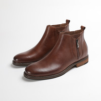 Bottes Chelsea rétro d'hiver britanniques pour hommes, cuir véritable, respirantes, fermeture éclair tendance, marque tendance, confortables, solides, pour le bureau