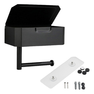 Nuovo design in metallo in acciaio inossidabile nero porta cellulare coperchio scatola di immagazzinaggio carta igienica in piedi porta carta igienica - Product Image 3