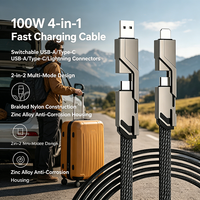 Kabel Pengisian Cepat 100W 4 in 1 USB a ke Type C L Braided 2-in-2 PD 100W Dukungan Multi-Protokol untuk Ponsel/Tablet/Switch