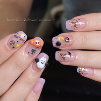 Boîte assortie d'autocollants pour ongles en métal pour Halloween, ultra-fins et plats, motifs citrouille, fantôme, chauve-souris, produits pour ongles de salon