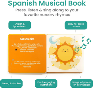 Livre cartonné sonore bilingue espagnol-anglais avec chansons et comptines musicales pour l'apprentissage des langues des tout-petits, idéal pour les parents et les enfants - Product Image 2