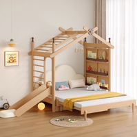 Lit superposé extensible pour enfants, lit au sol en bois massif, lit d'escalade avec toboggan, design tente de princesse pour garçons et filles, idéal pour chambre moderne et salle de sport