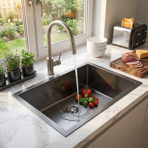 Évier compact en titane noir 450x440mm, cuve SUS304, à encastrer sous plan, robinet inclus - Product Image 3