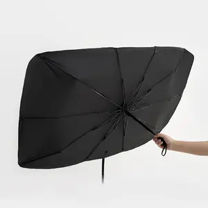 Sliver Cloth Car Sunshade Umbrella Cover Folldable With Leather Packaging 140 * 79cm Car Sunshade