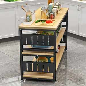 Estante de Almacenamiento de Cocina de Roble Multifuncional de Varios Niveles, Diseño Moderno, Mesa de Corte Rectangular y Estante de Almacenamiento para Horno de Microondas - Product Image 3