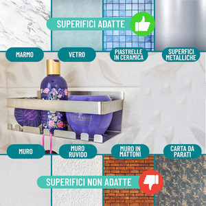 Estante de Almacenamiento para Baño <span class=keywords><strong>sin</strong></span> Taladrar y Posibilidad de Fijación con <span class=keywords><strong>Tornillos</strong></span> Estante de Ducha de Acero Inoxidable Plata 23*8,5*10CM - Product Image 5