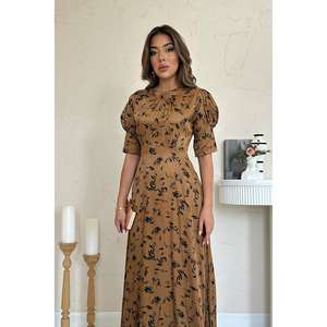 Robe de soirée trapèze en mousseline Moccah avec encolure à nœud, taille naturelle et design enveloppant confortable - Product Image 3