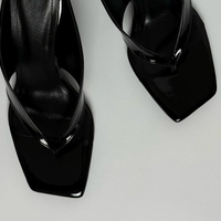 Mules à talon compensé en cuir verni noir pour femme, à bout carré, à enfiler, pour l'été et le quotidien
