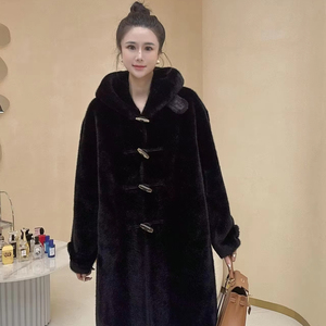 2025 Luxury Women Faux Fur Winter Coats Comfort Warm Outerwear with Horn Button Long Cardigan Overcoat <strong>Jacket</strong>