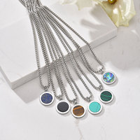 Bijoux de mode, collier en acier inoxydable ovale rond avec pierre naturelle et coquille d'ormeau pour hommes
