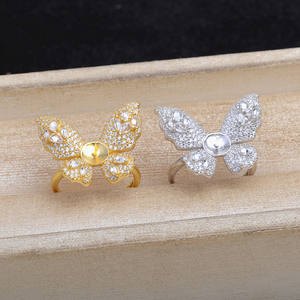 Support de bague ouvert en argent S925 avec perle, style papillon, pour la création de bijoux, 5636 - Product Image 1