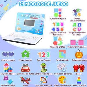 Ordinateur portable bilingue pour enfants <span class=keywords><strong>anglais</strong></span> et espagnol Machine d'apprentissage jouet 130 fonction éducation précoce Machine apprentissage ordinateur portable - Product Image 3