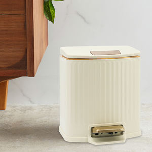 Poubelle de petite taille pour la maison, 1,3 gallon, couvercle à fermeture lente, poubelle à pédale, poubelle esthétique en relief pour le bureau, la chambre à coucher, la cuisine, crème - Product Image 6