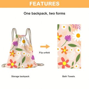 Custom <b>Backpack</b> Convertible Beach Towel With Storage Bag Lightweight Quick Dry Wholesale - Product Image 2