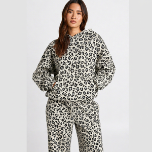 Sweat à capuche intégral pour femme, blanc et noir, imprimé léopard, brodé, respirant, doublé, manches longues, style streetwear décontracté, qualité supérieure - Product Image 1
