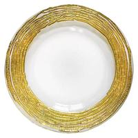 Assiette de présentation en verre texturé doré de 13 pouces, assiette décorative en verre transparent pour la mise en scène de table de mariage ou de fête