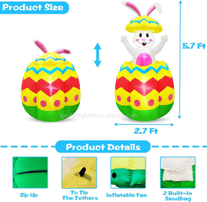 กระต่ายอีสเตอร์เป่าลมสูง 5.7 ฟุต กระโดดขึ้นลงได้ ตกแต่งงานปาร์ตี้ธีมไข่อีสเตอร์หลากสีสัน สำหรับตกแต่งสวน - Product Image 2