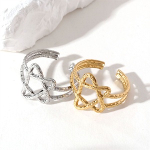 Anillos de Acero Inoxidable Ajustables con Baño de Oro, Minimalistas, Resistentes al Deslustre, con Forma de Corazón y Estrella, para Mujer, Venta al Por Mayor - Product Image 1