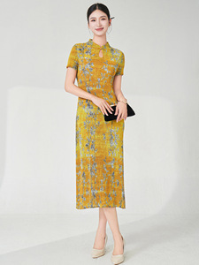 Miyake 2025 été nouveau style chinois de haute qualité rétro haut de gamme robe imprimée élégante robe de soirée - Product Image 2