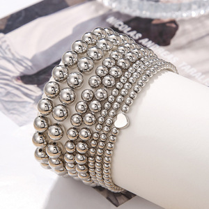 European American Cross Border Jewelry CCB <b>Bracelet</b> 7 Piece Set Stacked Round <b>Bead</b> <b>Bracelet</b> Fashion Geometric Design Zinc Alloy - Product Image 2
