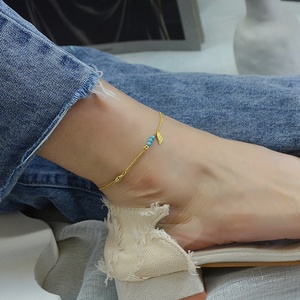 Delicado nuevo encanto de moda tobilleras de acero inoxidable cadena azul turquesa cuenta ala colgante tobillera pulseras de tobillo mujer <span class=keywords><strong>pie</strong></span> joya - Product Image 2