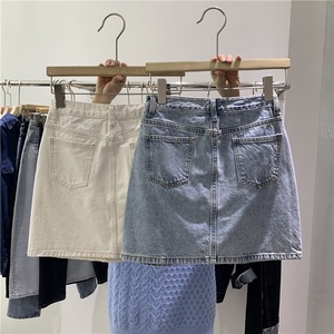 Jupe en jean taille haute élégante déchirée coupe trapèze mi-longue couleur unie en coton pour femme, style Instagram tendance été 2026 avec fermeture éclair - Product Image 2