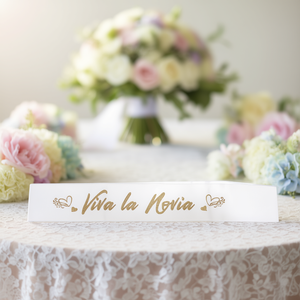 Banda de novia blanca con letras doradas, decoración elegante para fiesta de boda, bolsa de 12 piezas - Product Image 3