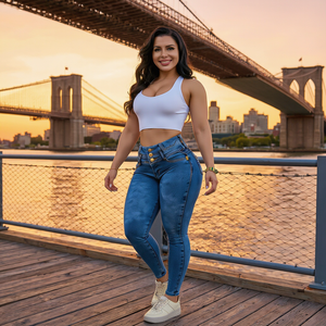 <span class=keywords><strong>Jeans</strong></span> Skinny Elasticizzati da Donna, <span class=keywords><strong>Jeans</strong></span> Personalizzati, Pantaloni in Denim Modello <span class=keywords><strong>Mom</strong></span>, <span class=keywords><strong>Jeans</strong></span> Colombiani Taglie Forti, Vita Alta, <span class=keywords><strong>Slim</strong></span>, Tinta Unita - Product Image 1