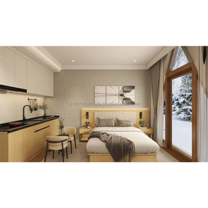 Juego de Muebles Comerciales Modernos: Cama de Madera, Mesita de Noche, Armario, Mesa Auxiliar de Cocina y Sillas para Dormitorio de Hotel de 3 Estrellas (Habitación Completa) - Product Image 2