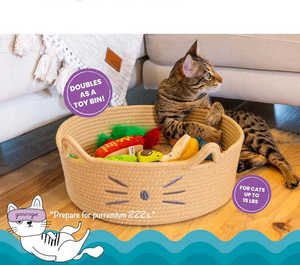 Cama para Gatos 2 en 1 Multifuncional, Cesta de Almacenamiento, Diseño de Cuerda de Algodón, Cojín Lavable, Venta al por Mayor OEM para Gatos Pequeños, Material de Ratán - Product Image 6