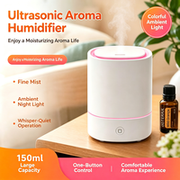 Diffuseurs d'huiles essentielles portables miniatures, 7 lumières LED colorées, protection contre la manque d'eau, humidificateur ultrasonique aromatique de 150 ml pour le bureau