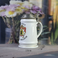 Chopes à bière en porcelaine à couvercle, thème drapeau national belge, 700 ml, écologiques, compatibles lave-vaisselle