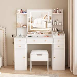 Table de vanité de <span class=keywords><strong>maquillage</strong></span> avec station de charge, grand ensemble de vanité de 44,9 pouces avec 5 tiroirs et beaucoup d'espace de stockage, blanc, vente en <span class=keywords><strong>gros</strong></span> - Product Image 2