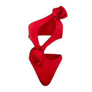 Traje de baño <span class=keywords><strong>Monokini</strong></span> de verano para mujer Floral 3D flor recortada asimétrica gasa drapeado <span class=keywords><strong>Mini</strong></span> falda de playa traje de baño - Product Image 2