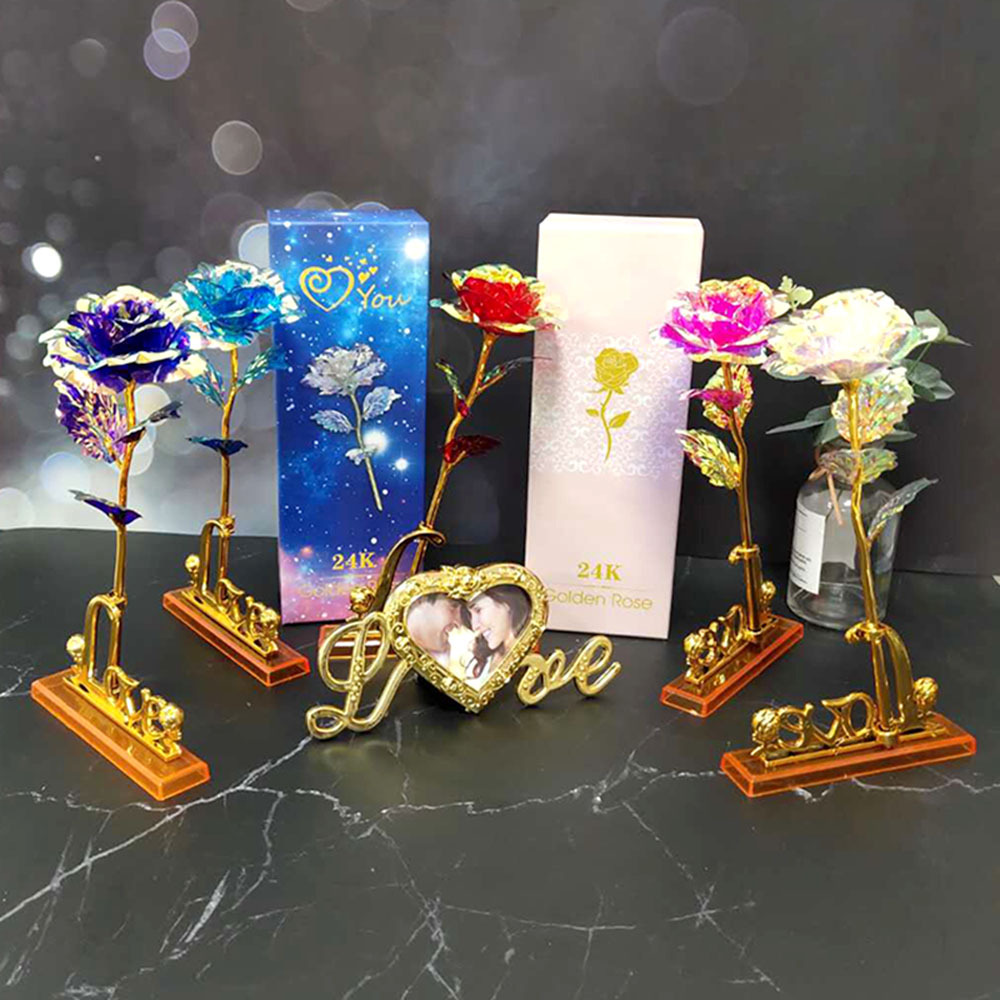Rosa Eterna Dorada 24K con luz Led para regalo Flor eternidad Linio