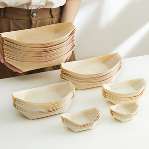Platos Desechables de Madera con Forma de Barco, 0.3mm de Grosor, Color Sólido, para Picnic, Aperitivos, Postres, Sushi y Comida para Llevar - Product Image 1