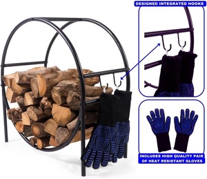 Support à <span class=keywords><strong>bois</strong></span> de <span class=keywords><strong>chauffage</strong></span> pour intérieur ou extérieur avec une paire de gants bleus résistants à la chaleur. Support supérieur pour <span class=keywords><strong>bois</strong></span> de <span class=keywords><strong>chauffage</strong></span>, anneau de rangement pour <span class=keywords><strong>bois</strong></span> - Product Image 2