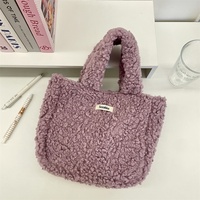 Sac fourre-tout pour femme, style mode, couleur unie, en peluche douce, petit sac à main, design classique, style décontracté, sac à déjeuner